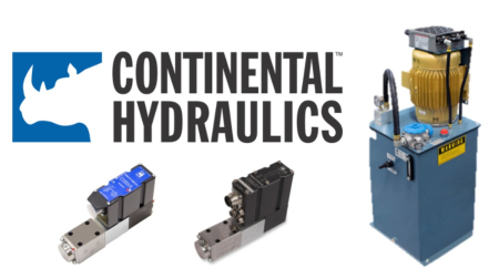 Continental Hydraulics logo and a photo of their little champ hydraulics power unit
